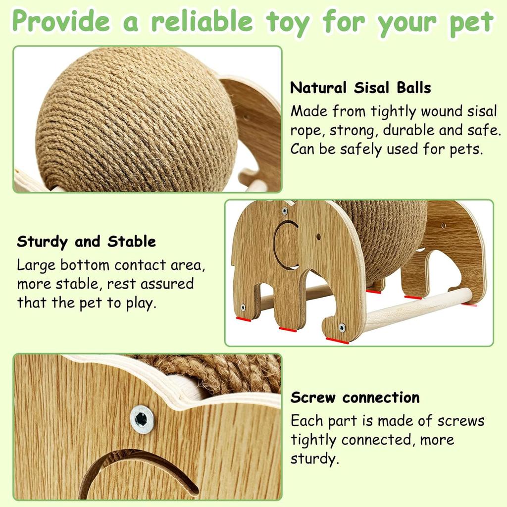 Fhiny Rabbit Scratch Toy, Natural Sisal Rabbit Scratching Ball Cute Sisal Rope Bunny Claw Scratcher Rotating Ball Interactive Toys Nail Scratching