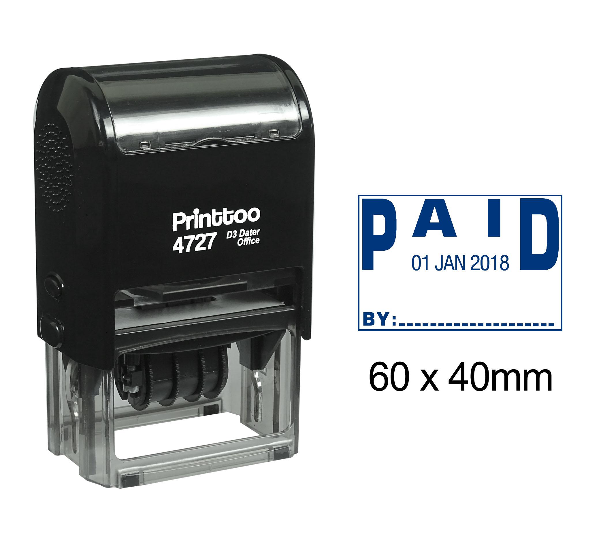 

Printtoo Dater Stamp Self Inking With Paid By Text Date Rubber Stamp Office 60 mm x 40 mm.(Approx) синій