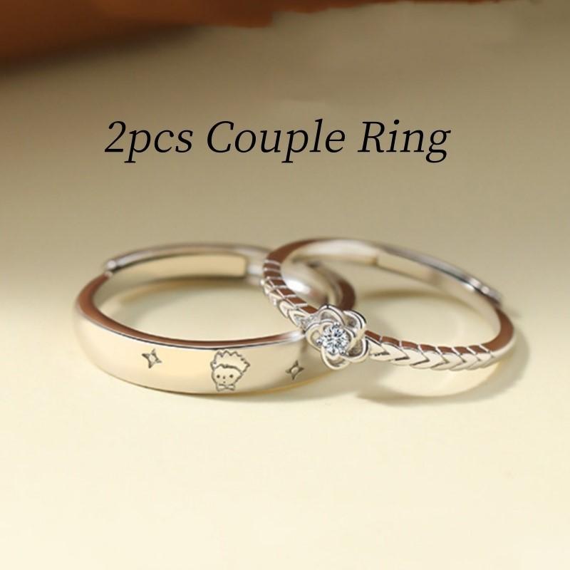 Silver Color Prince Rose Couple Rings for Women Men New Trendy Forever Love Engagement Lovers Ring Valentine's Day Jewelry Gifts