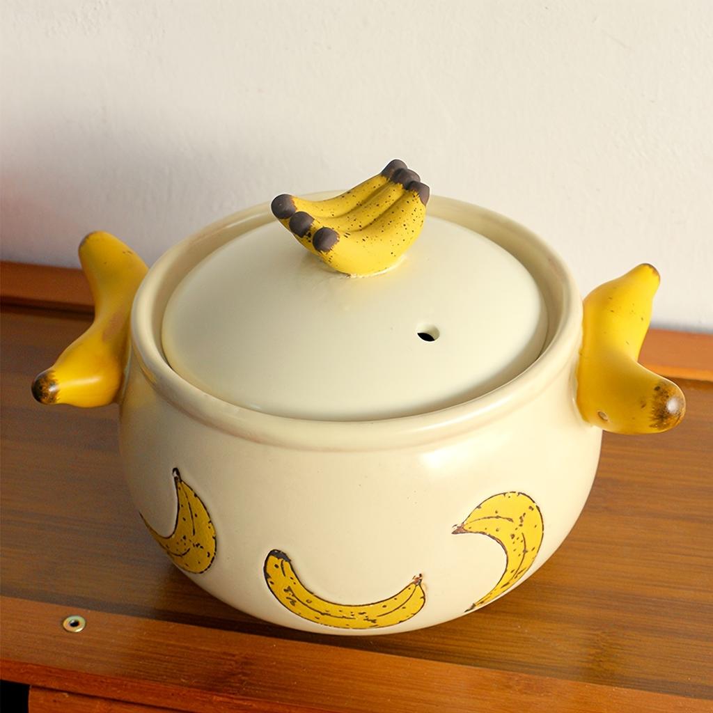 DearDali Banana Ceramic Pot,Whimsical Banana Design,Double Handle, High Temperature Oven Safe, Ideal for Cooking, Steaming, and Boiling