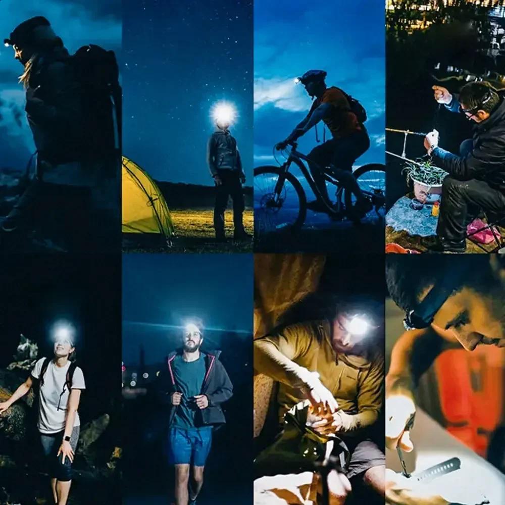 LED Induction Headlamp Motion Sensor Flashlight USB Charging Headlight 5 Gears 1200mAh for Outdoor Camping Running Night Fishing