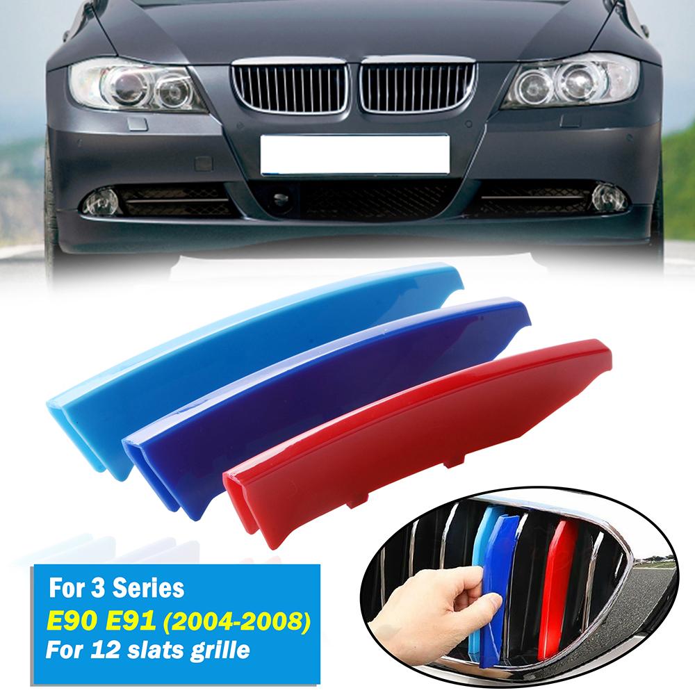 12 Slats Kidney Front Grill Grille Decal Stripe Cover Clip Trim M-Sport Decorative Parts Fit For BMW 3 Series E90 E91
