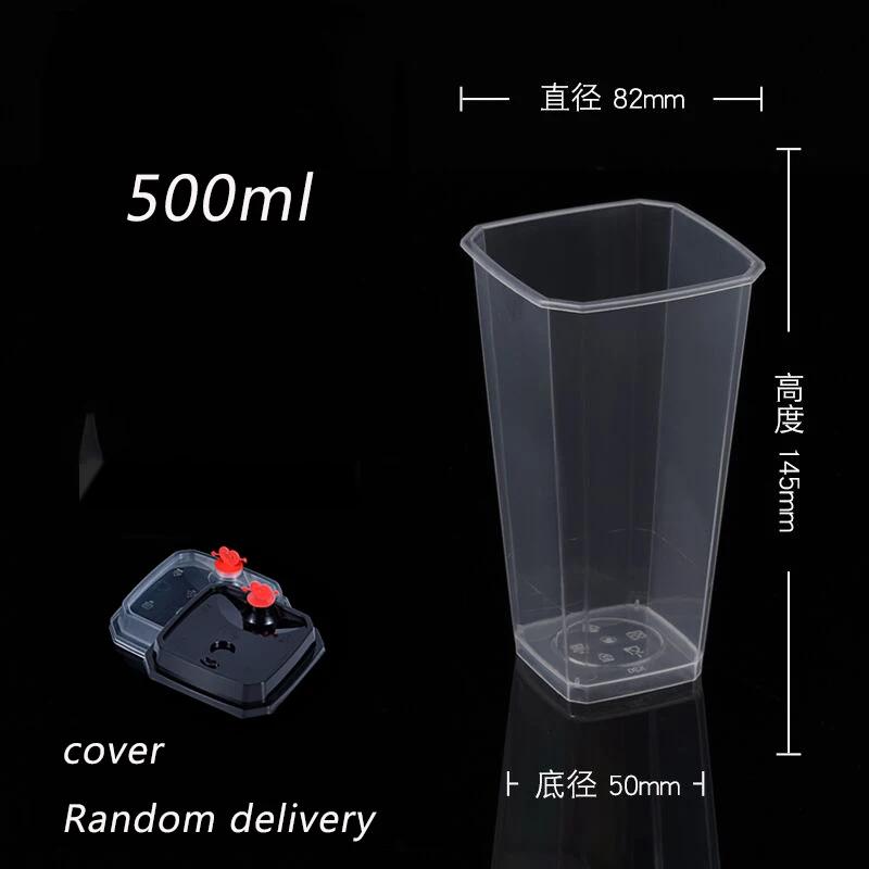 100pcs Disposable Cup Fruit Tea Plastic Cup with Lid Juice Milk Tea Cup Organizer Rack Mason Jar Beverage Takeaway Bar Supplies