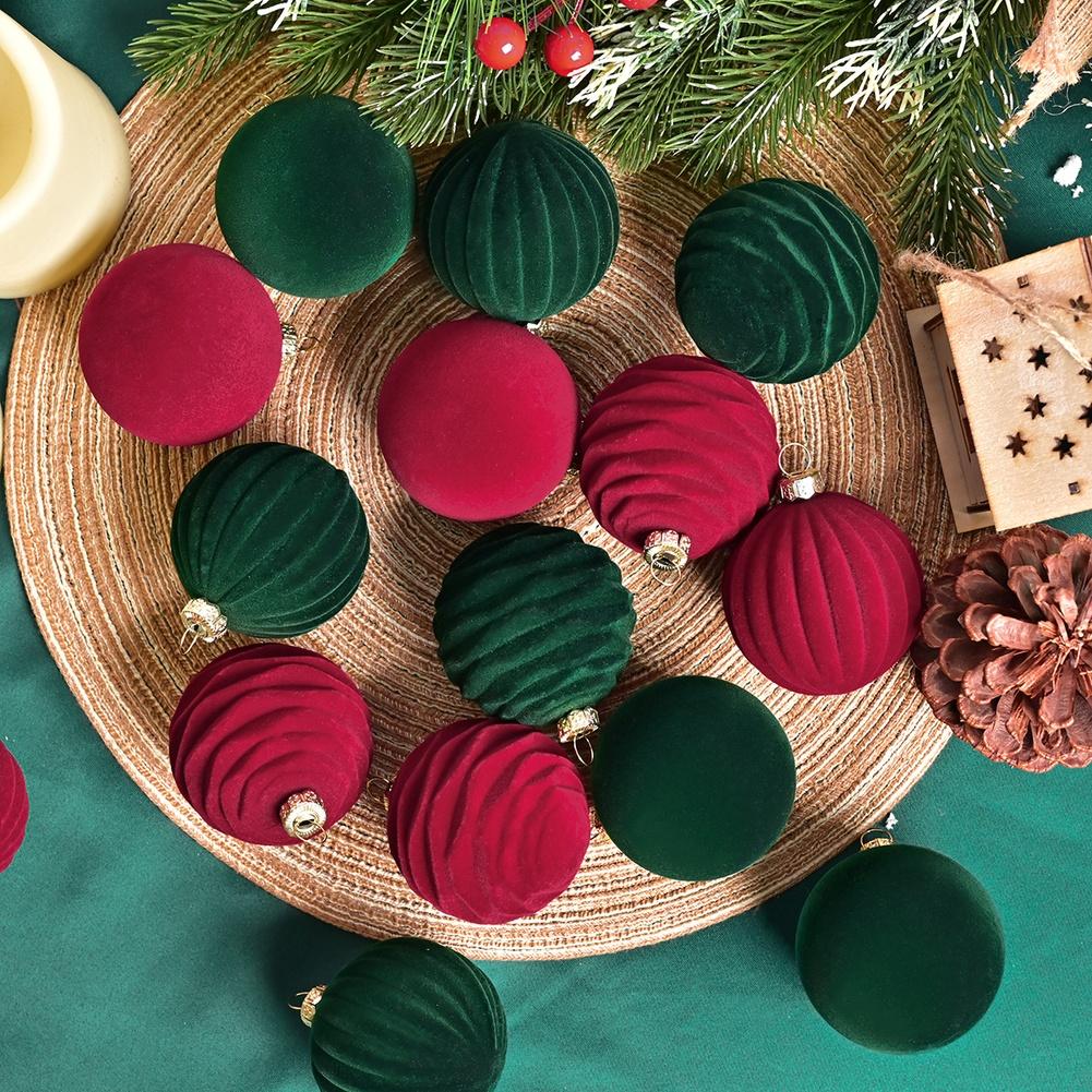 Flocked Ball Ornaments Burgundy Christmas Ornaments Christmas Holiday Luxurious Holiday Decor For Centerpieces