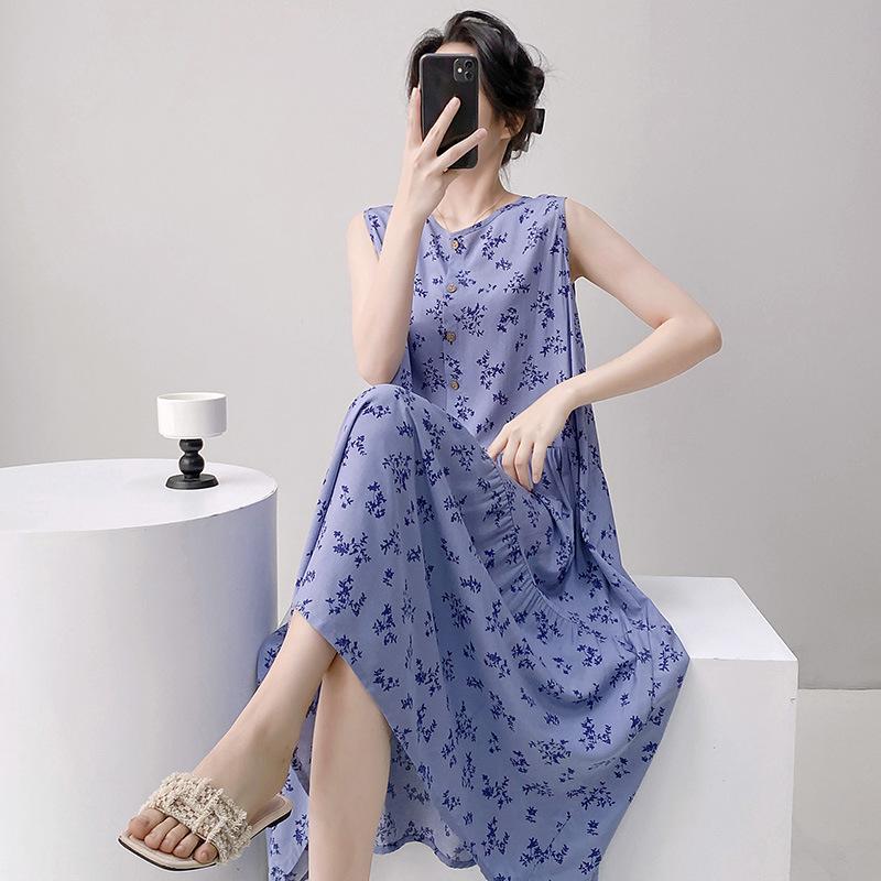 1011 new cotton and silk nightdress fairy style thin large size sweet and cute style long dress loungewear can be worn outside