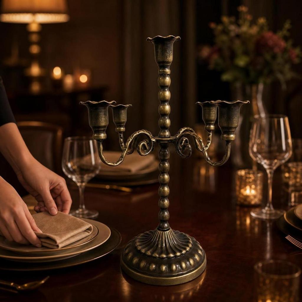 Candlestick Holder with Beaded Column Fluted Holders Stable