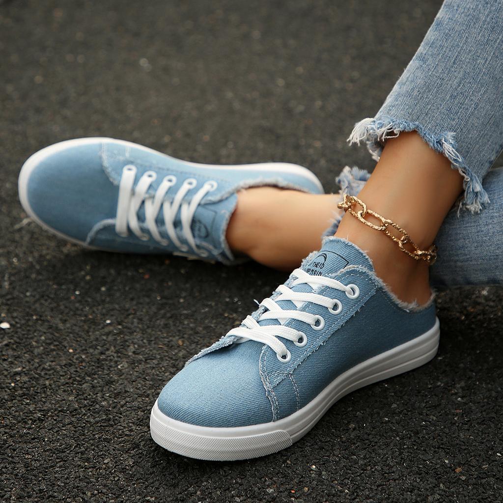 Mode Frühling Sommer Damen Canvas Sneaker Low Top Denim Sneaker Damen Schnürschuhe Flache Canvas Bequeme Flache Schuhe für Damen