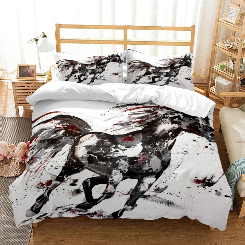 Luxury New 3D Print Horses Comfortable Duvet Quilt Cover Pillowcase Bedding Set Children Bedroom Decoration Home Textile