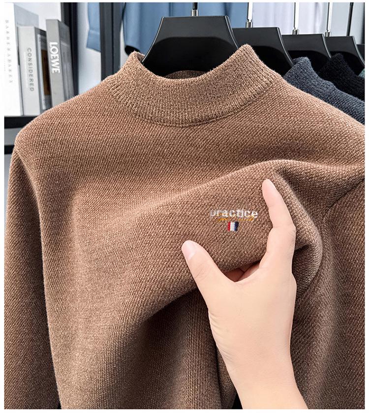 Men's Fleece-Lined Winter Embroidery Sweater
