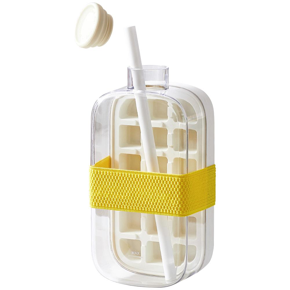 Ice Cube Bottle with Straw 2-in-1 Water Bottle with Strap Ice Cube Mold Portable Ice Cube Making Bottle for Outdoor Travel