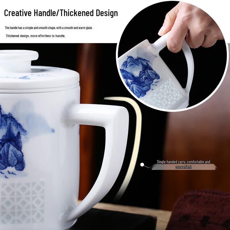 Jingdezhen Blue and White Ceramic Filter Teacup with Lid