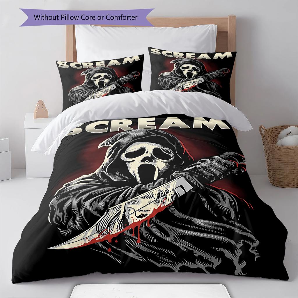 Scream Pattern Bedding,Quilt Set Quilt Cover Pillowcase Home Birthday Gift (1 * Duvet Cover + 2 * Pillowcase, Without Core)