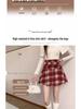 Plus Size Woolen Plaid Pleated Skirt for Women - Retro Red Short Skirt for Chubby Girls, Perfect for Autumn and Winter