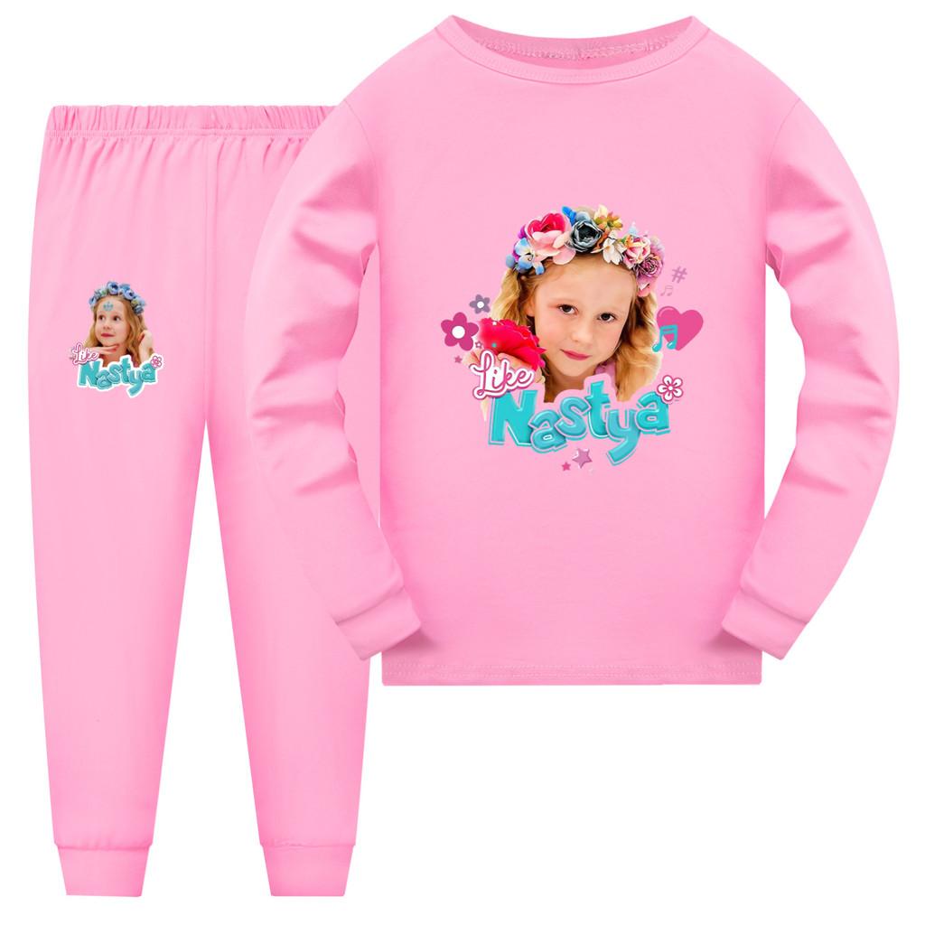 5556 Filles Enfants Nastya Imprimé Manches Longues Haut Pantalon Pyjama Vêtements de Nuit Ensembles de Sommeil