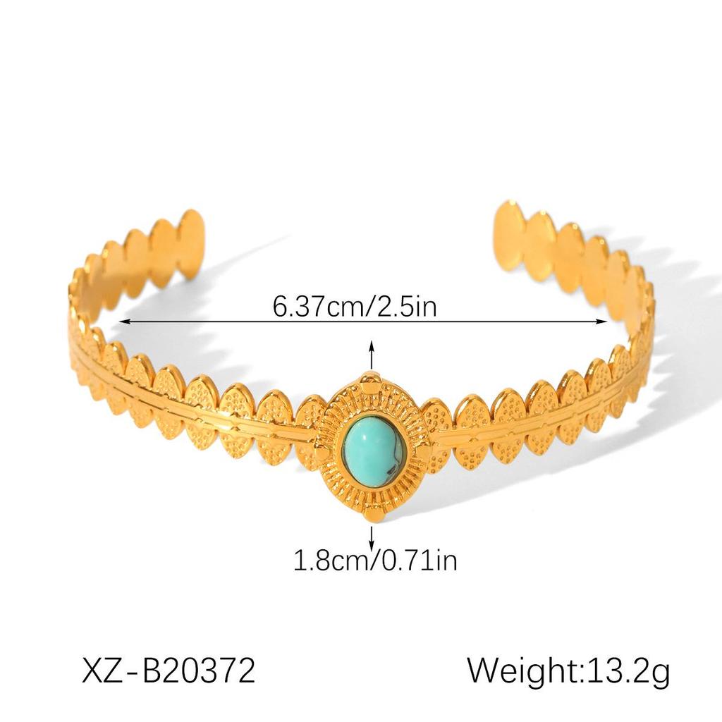 French Retro Malachite Stainless Steel Open Bangle - Non-fading Titanium Steel Women's Bracelet