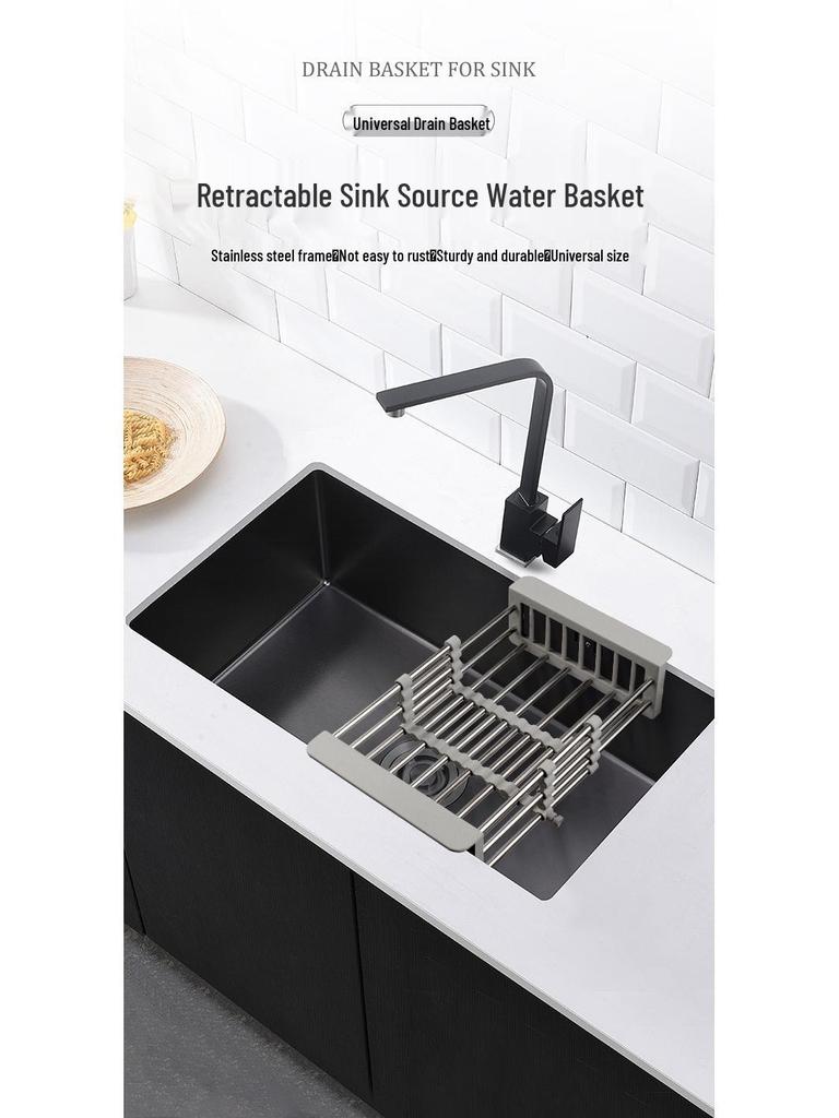 Retractable Stainless Steel Sink Drain Rack & Basket for Vegetables and Fruit