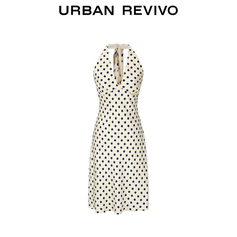 UR French Polka Dot Halter Neck Backless Dress