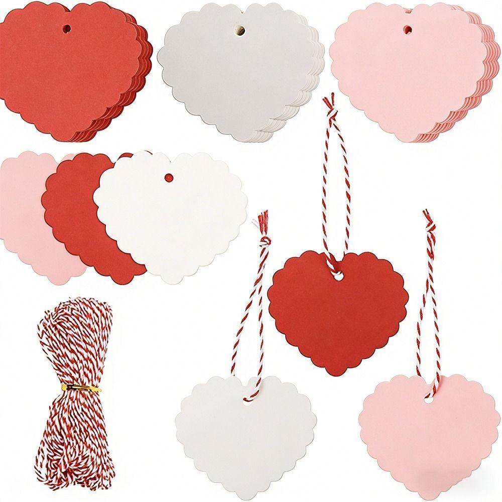 100pcs DIY Valentine's Day Tags Hanging Decoration Red Pink Paper Gift Labels Heart Shape Blank Heart Shaped Cards