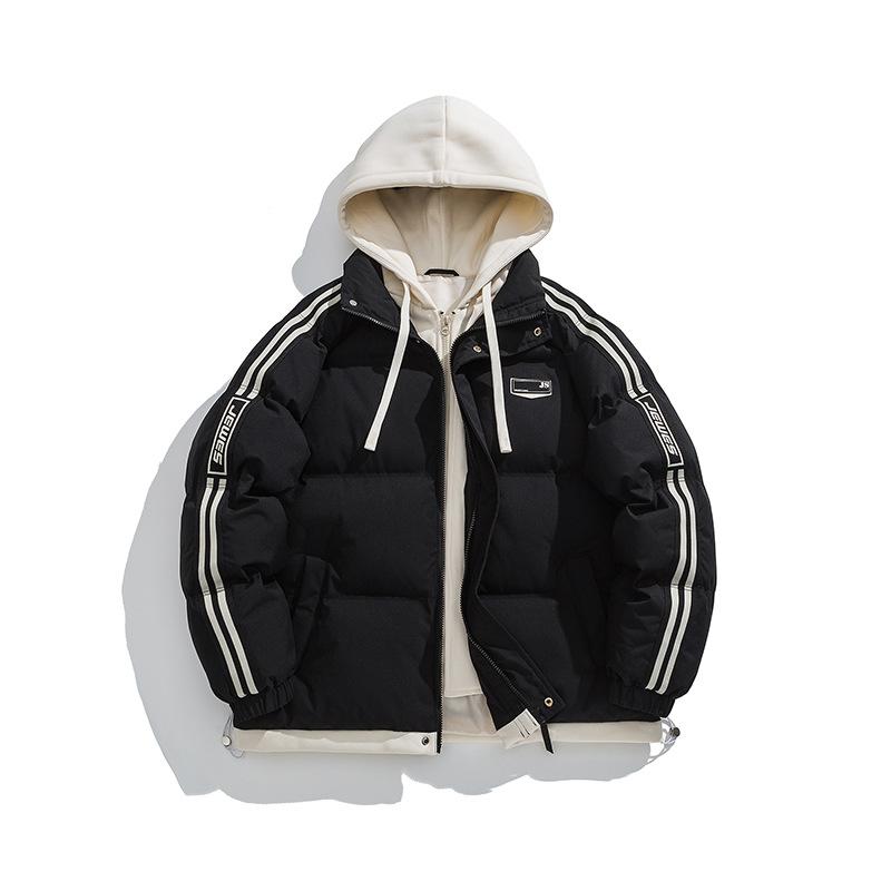 

Stripes contrasting colors fake two-piece down cotton-padded clothes couple winter new thickened cold-proof warm cotton-padded jacket XS