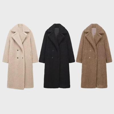 European & American Style Women's Winter Warm Double-Breasted Long Lambskin Coat (1255700)