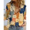 Fashion Flower Cute Cat Pattern 3D Print Women's Long Sleeves Shirt Autumn Animal Women's Holiday Shirt Women's Clothing