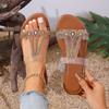 2026 Plus Size 43 Bohemian Style Flat Sandals for Women Summer New Fashionable Luxurious Rhinestone Casual Slippers