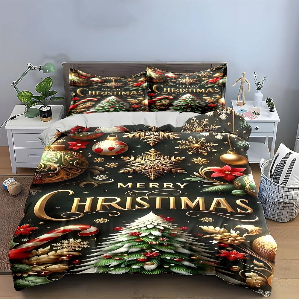 Golden festive elegance Bedding sets Duvet cover sets Duvet covers Pillowcases(1*Duvet Cover 2*Pillowcases without duvet insert)