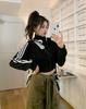 Women's Slim-Fit American Retro Three-Stripe Long-Sleeve Sporty Zip-Up Jacket with Stand-Up Collar