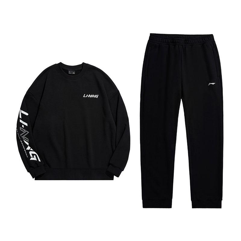 Li Ning Минималистичный Однотонный Свободный Удобный Круглый Вырез Длинный Рукав Повседневный Комплект Спортивных Штанов Унисекс Комплекты AWDUC43-1+AKLUE31-1 M