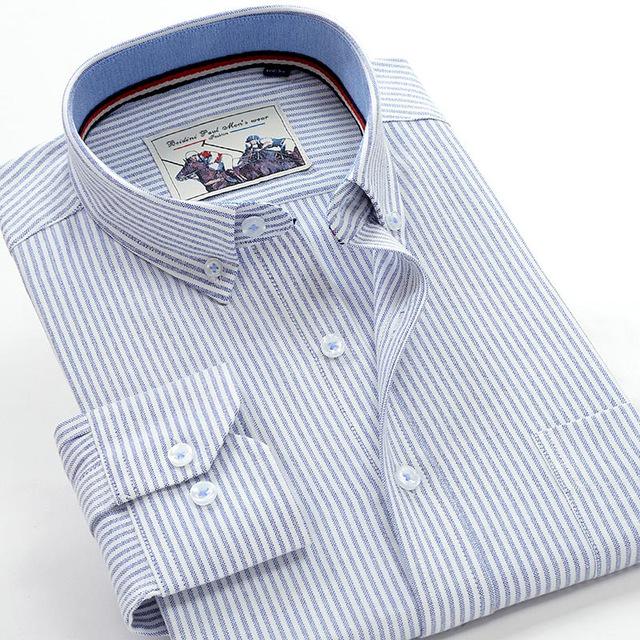 Oxford Shirts Men Striped Casual Men Shirts Long Sleeve England Style Big Size Shirts Men