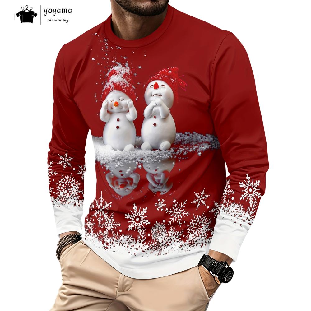New Christmas Men's Long Sleeve Snowman Graphic T-Shirts Men Fall Fashion Oversize Man Clothes Trendy Hundred Y2k Men's Clothing