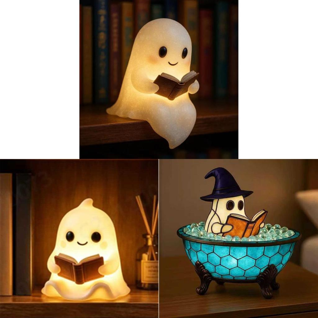 Ghost Reading Book Lamp Usb Rechargeable Halloween Nightlight For Kids And Teens