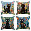 1/4Pcs Black Cat Floral Pillowcases For Cozy Decor Sofa Cushion Cover Home Bedroom Room Decoration