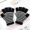 1Pair Unisex Black Stripes Half Finger Fingerless Gloves for Women Wool Knit Wrist Cotton Gloves Winter Warm Men Workout Gloves