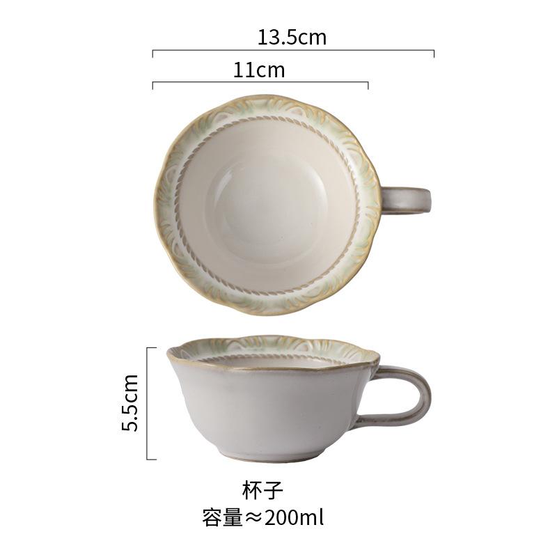 European-Style Relief Ceramic Tableware Set, Household Kiln Change, Retro Western Food Plate, Cup Plate Combination, Steak Pizza Plate, Bone Plate.