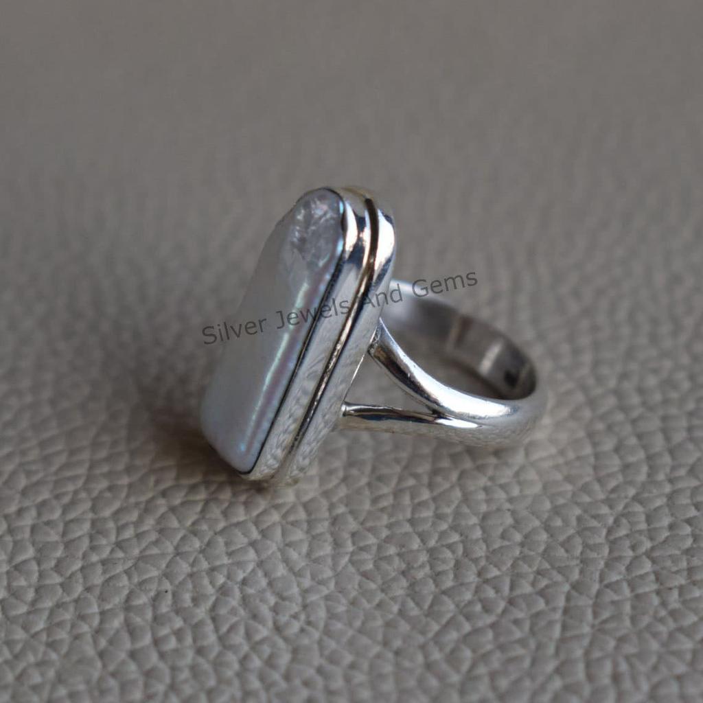 Natural Biwa Pearl 925 Sterling Silver Ring, Handmade Promise Ring