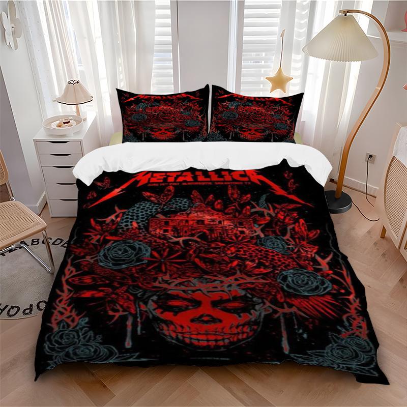 Metallschädel Bettwäsche 3-teiliges Set HD-Druck Bettbezug Kissenbezüge für Teenager Erwachsene Schlafzimmerdekoration Weihnachtsgeschenk
