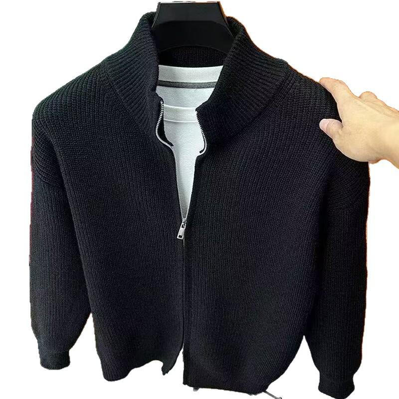 Men's Slim Fit Zip-Up Cardigan - Autumn Knit Sweater with Half-High Collar
