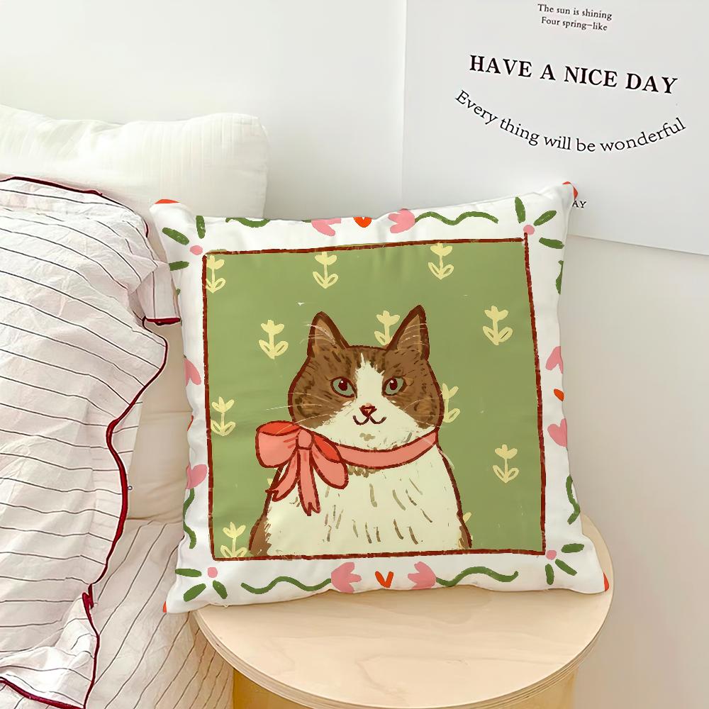 Cute caroon cat portrait photo frame fashion art Comfortable soft Pillow Case for Sofa Living Room Home Decor Protective Covers