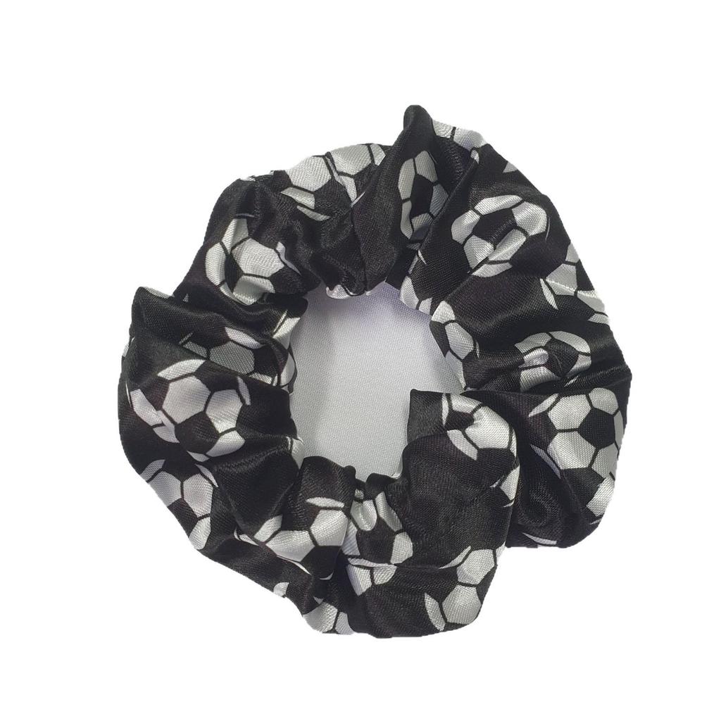 European & American Style Satin Scrunchie with Football Basketball Print - Fashion Hair Accessory