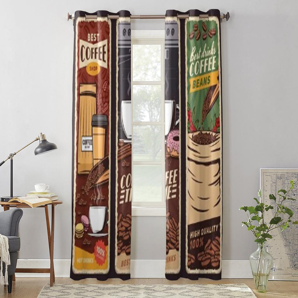 Coffee Shop Vintage Cafe Menu Modern Window Curtains Drape For Kitchen Living Room Bedroom Decoration Curtains