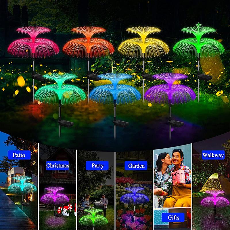 Solar Jellyfish Garden Lights Outdoor Waterproof 7 Color Changing Fiber Optic Solar Landscape Pathway Stake Lamps for Yard Lawn Wedding Holiday Decor