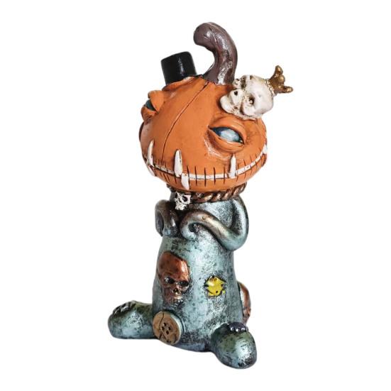 Halloween Pumpkin Doll Statue Horror Resin Pumpkin Skull Figurine for Home Office Table Shelf Mantel Decor