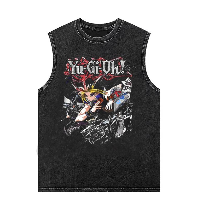 

Мужская футболка для спортзала с аниме-принтом Yu-Gi-Oh, летняя повседневная майка без рукавов, женский винтажный выстиранный жилет, майки оверсайз S