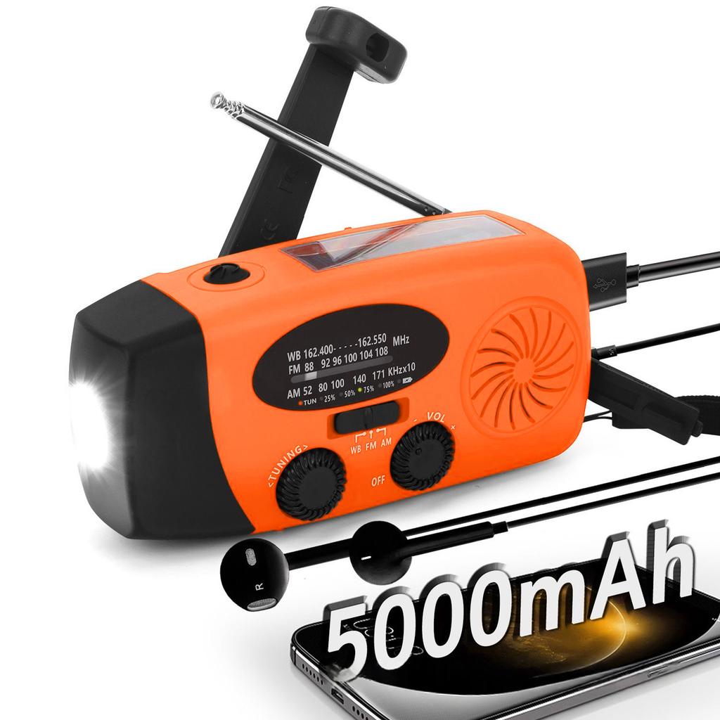 Emergency Weather Radio AM FM WB Solar Hand Crank Portable Radio with LED Flashlight 6000mAh Battery
