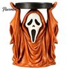 Dark Aesthetic Candle Base Halloween Grim Reaper Holder, Spooky Screaming Ghost Candlestick Tealight Unique Holiday Gift Table Centerpiece for Indoor