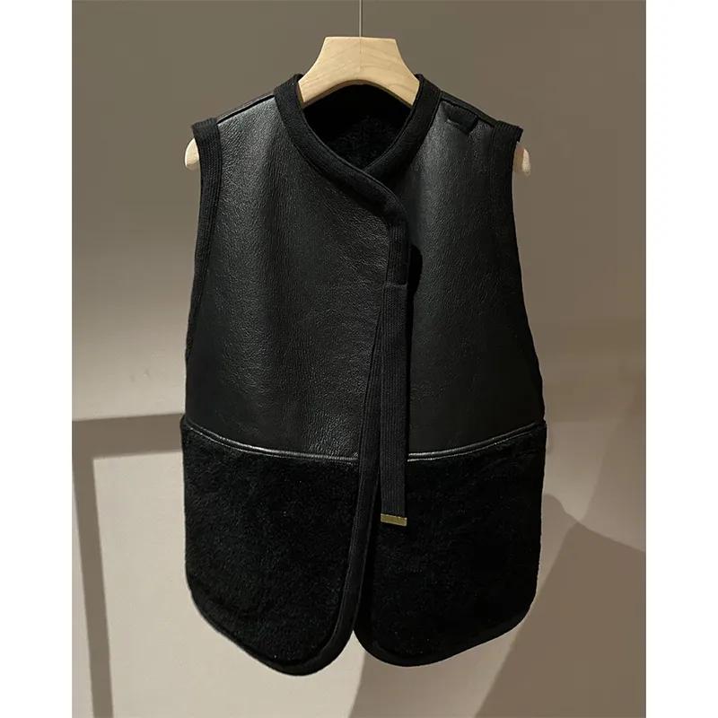 

Женская однотонная простая двусторонняя жилетка без рукавов для осени и зимы, теплая куртка для поездок на работу 44 чёрный
