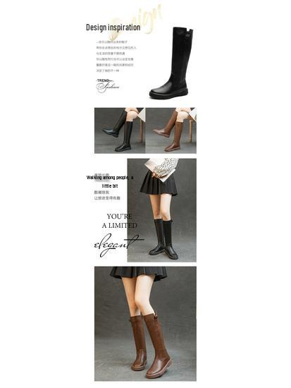 Women's Retro Leather Over-the-Knee Boots with Thick Sole and Velvet Lining - Versatile High-Top for Autumn/Winter