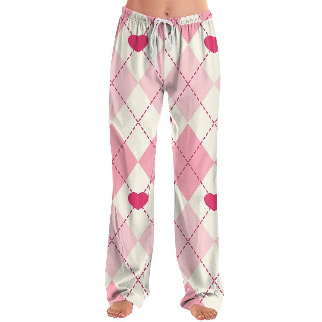 Damen Pyjamahose Nachtwäsche Lässige Hose mit Kordelzug und elastischer Taille Bequeme gerade lockere Yogahose