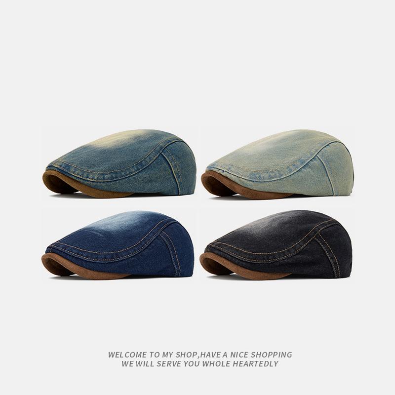 British Retro Denim Forward Hat Women Paintess Hat Anti-Wearing Beret Men Peaked Cap